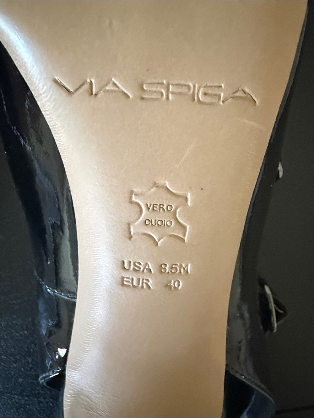 Via Spiga Black Patent Peep-Toe Slingback Heels - Picture 3 of 4